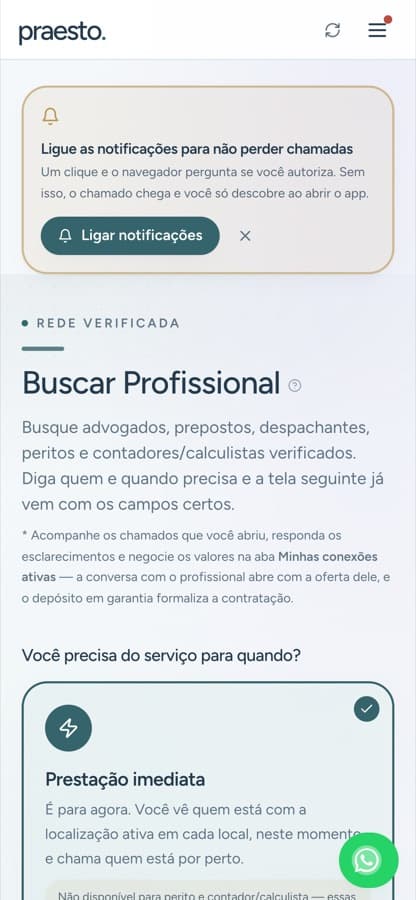 Busca por localização: chamado dirigido a profissionais próximos ao local da demanda