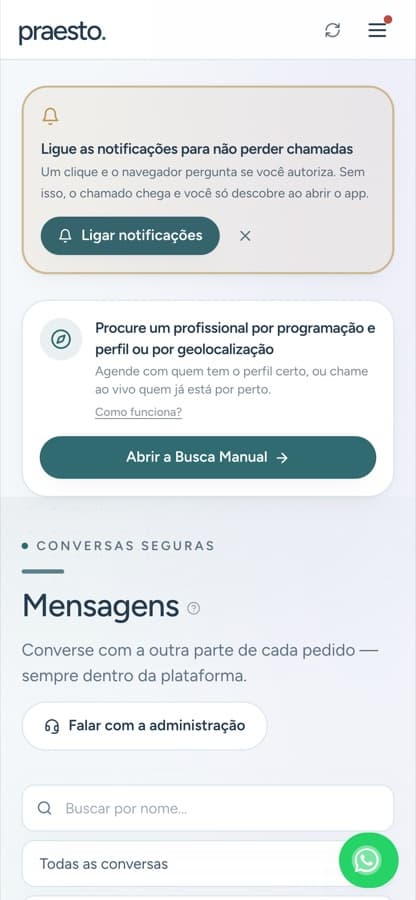 Caixa de mensagens com as conversas em andamento