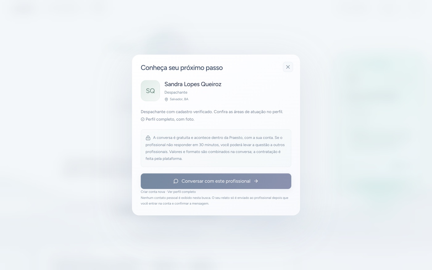 Busca com Assistente Virtual — conversar com o profissional