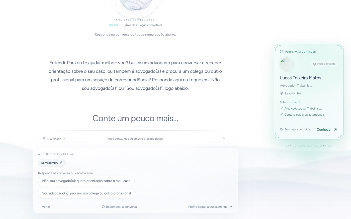 Busca com Assistente Virtual — perguntas do módulo escolhido, já com o que foi dito