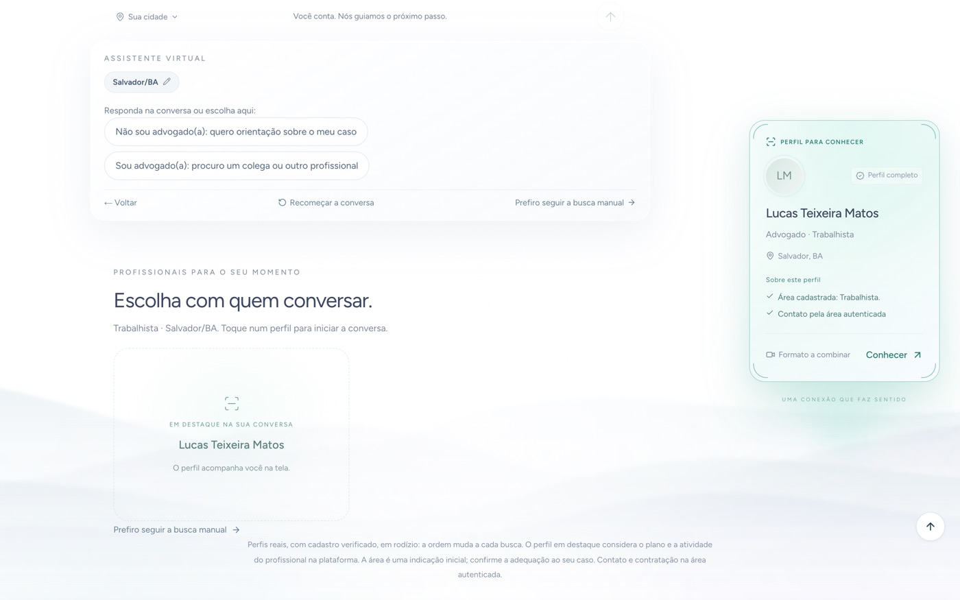 Busca com Assistente Virtual — indicados: destaque e lista em rodízio, já filtrados