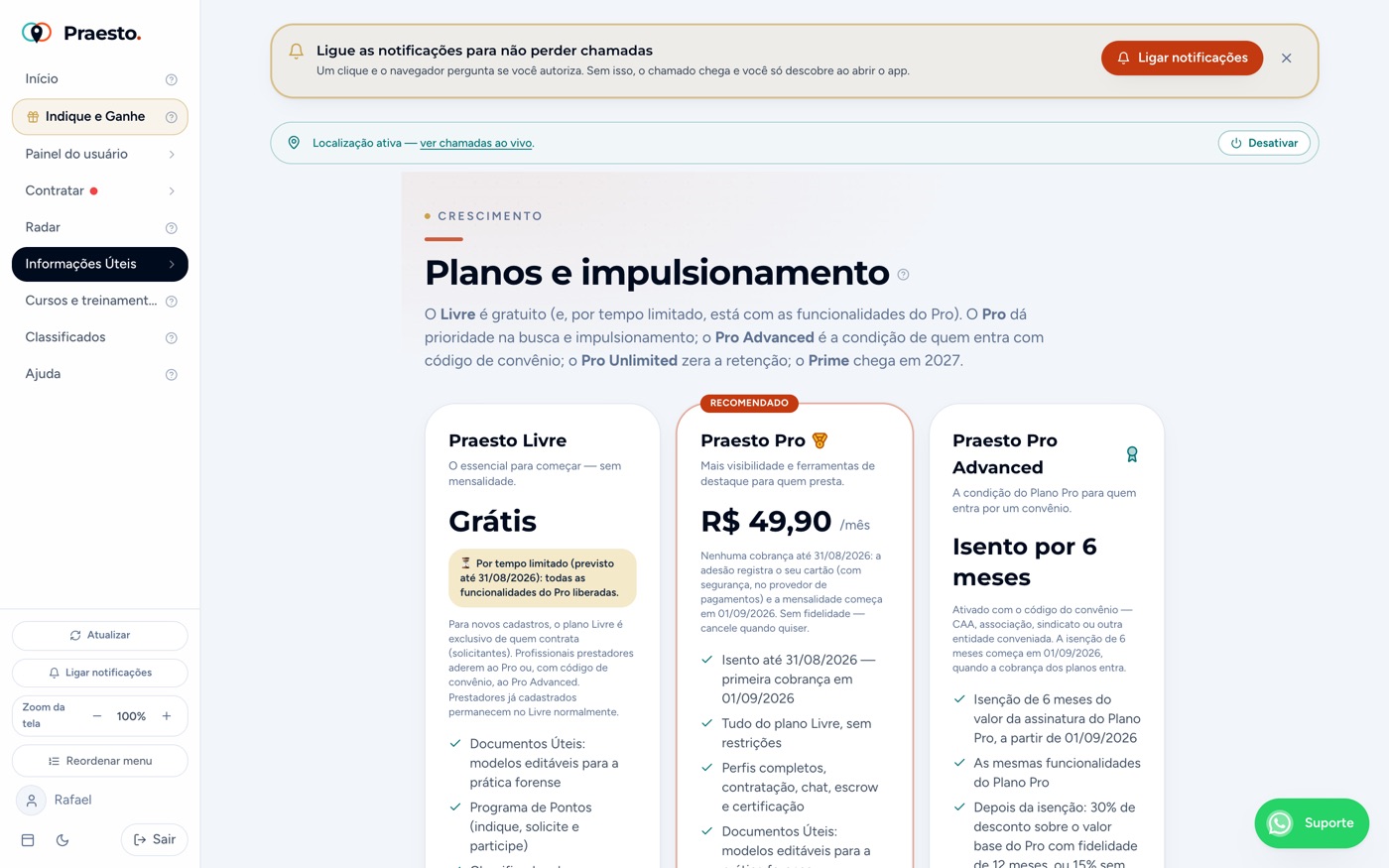Adesão ao Pro sem cartão (suspensão temporária)