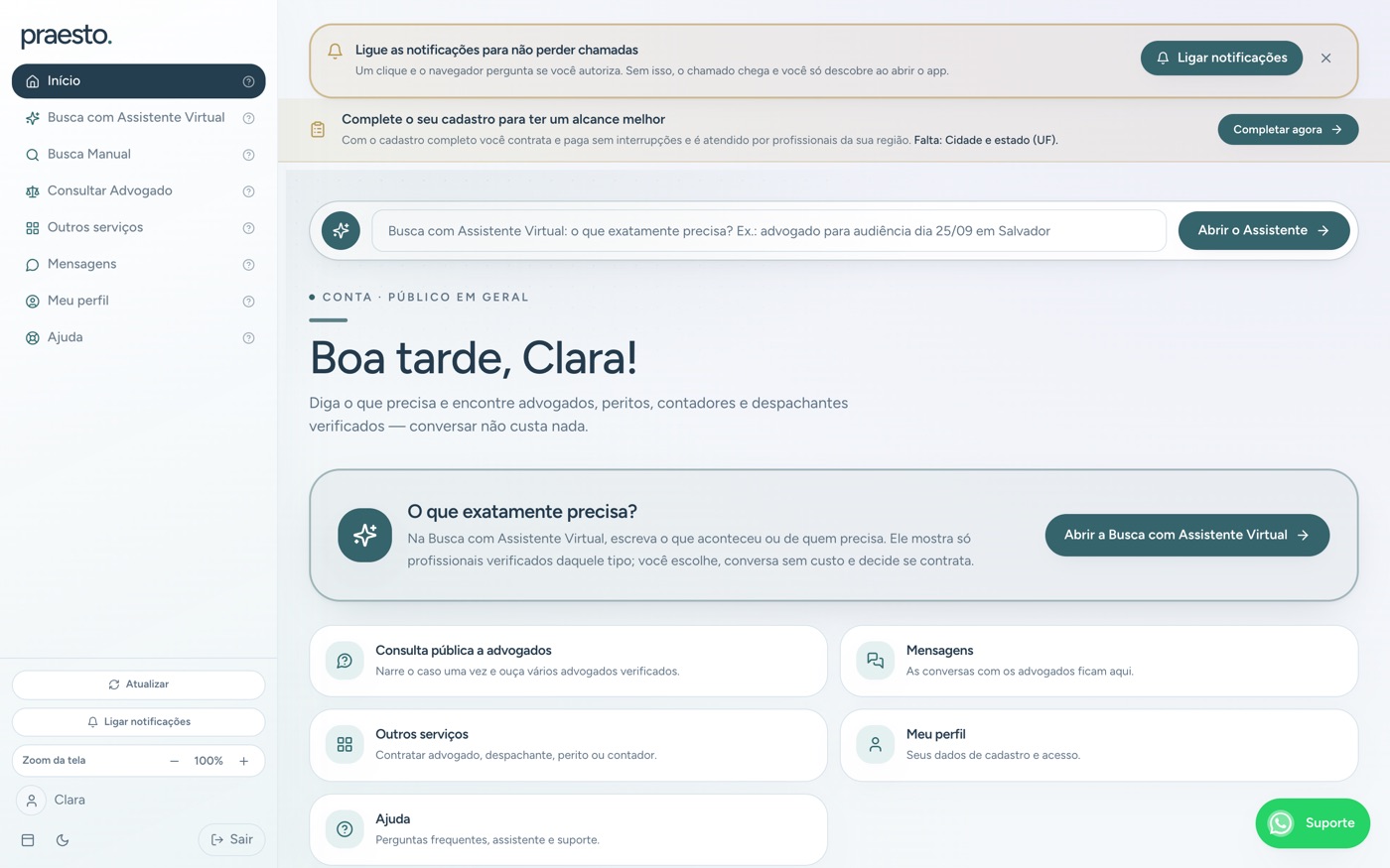 Início do Público em Geral (app enxuto)