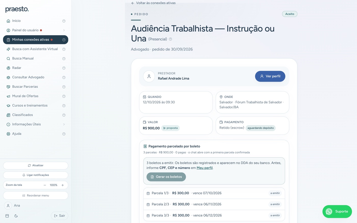 Pagamento parcelado por boleto