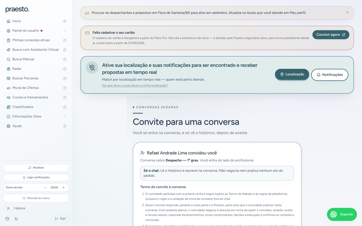 Convite recebido — aceitar antes de entrar na conversa