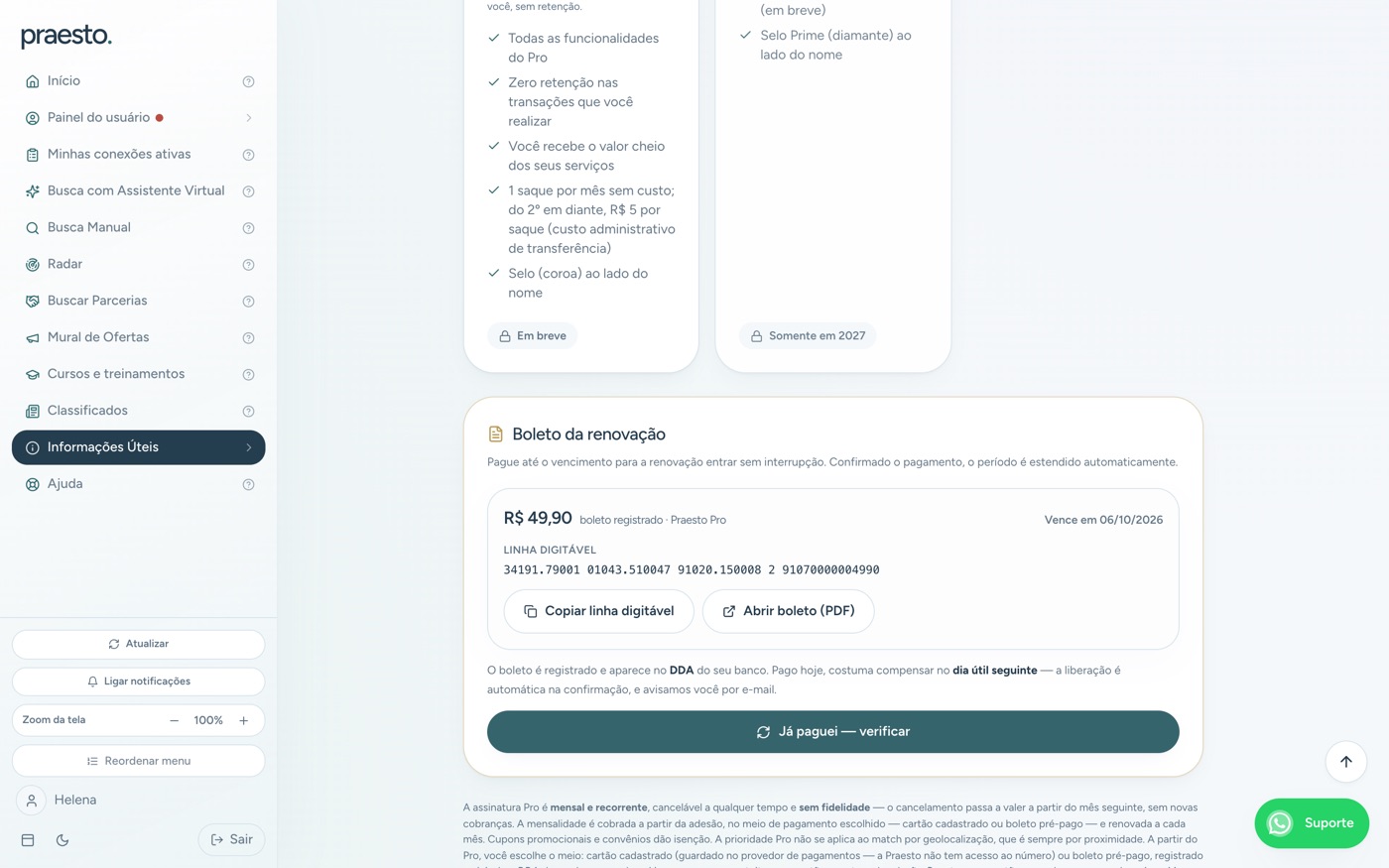 Planos — assinante por boleto (renovação)