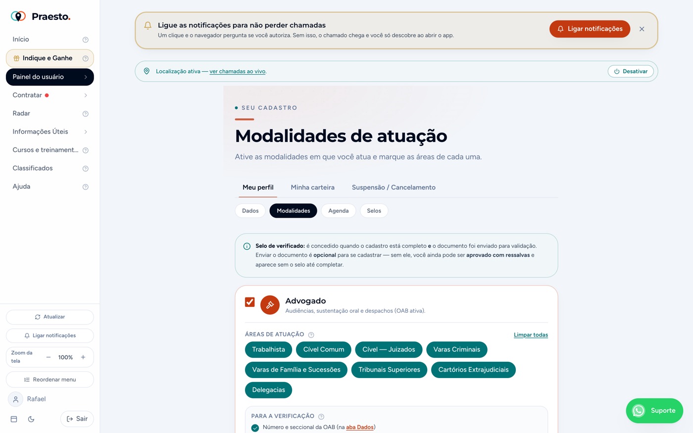 Modalidades de atuação