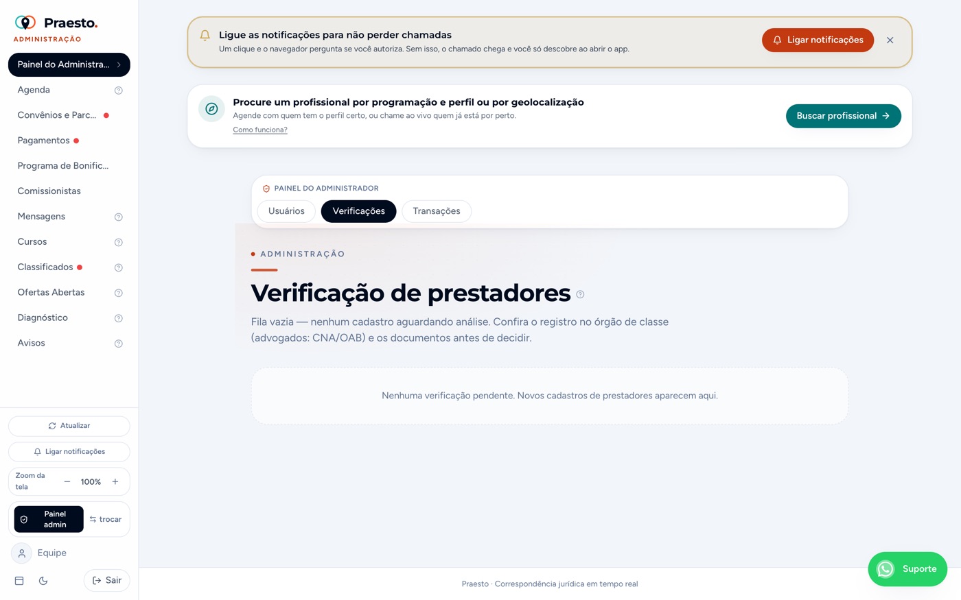 Verificação de prestadores