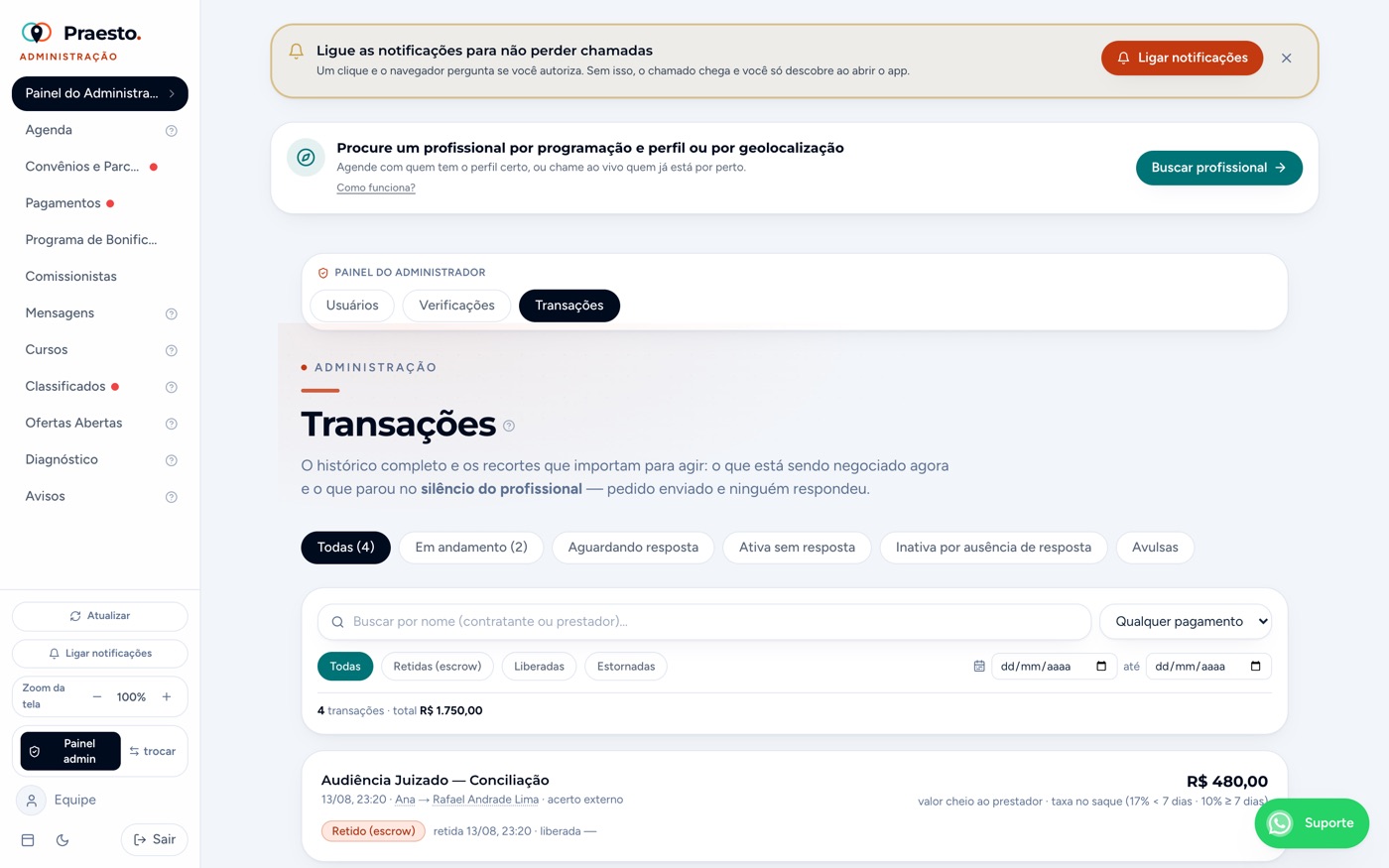 Transações (5 fatias)