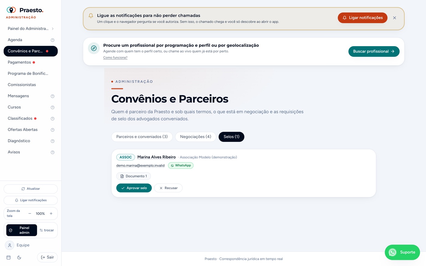 Convênios e Parceiros — Selos