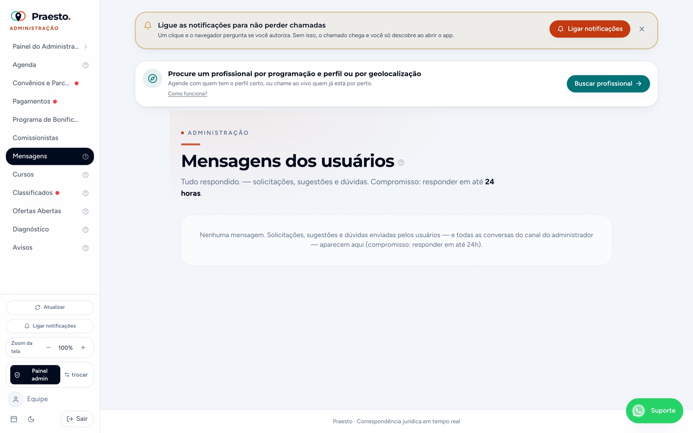 Mensagens (Fale com a administração)
