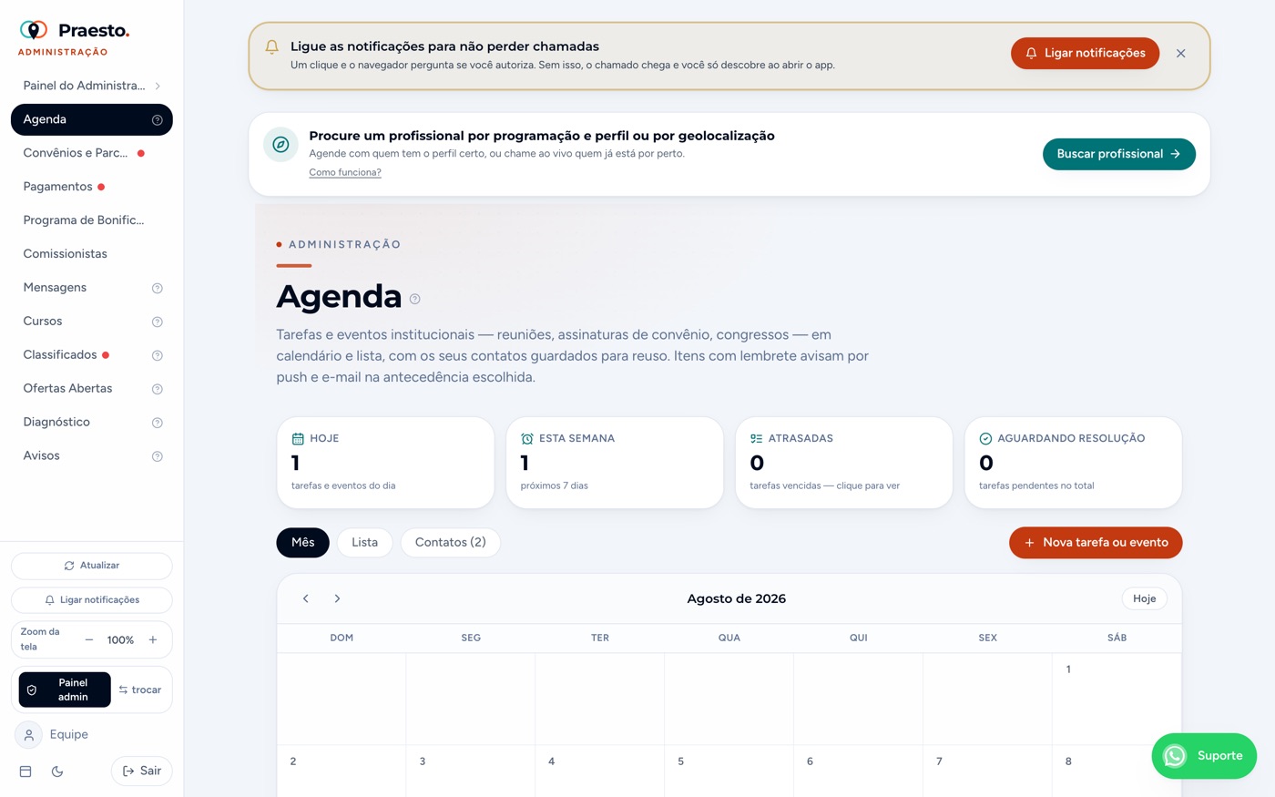 Agenda — calendário mensal